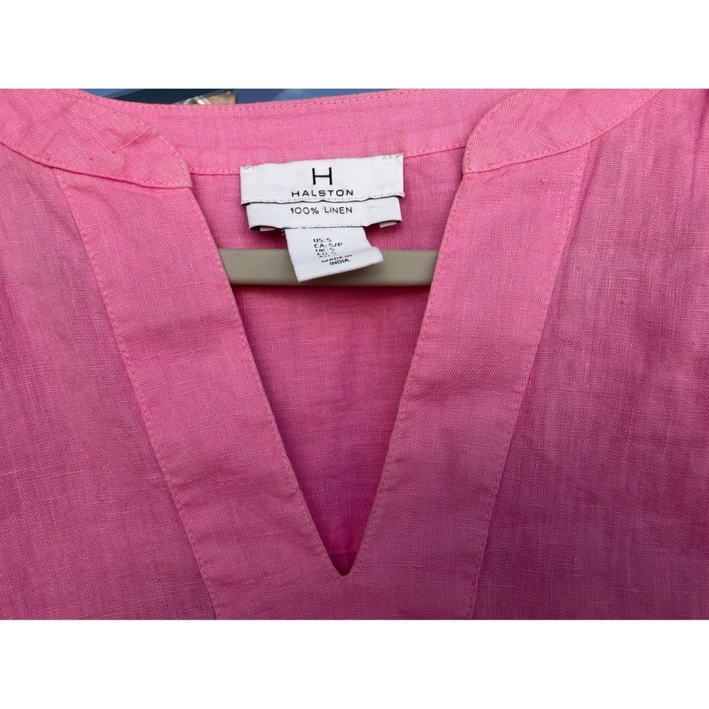 Halston Pink 100% Linen Peasant Top Long Sleeve Popover Blouse Size S Resortwear - Picture 4 of 7
